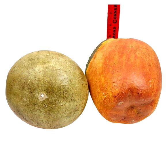 Chalked Ceramic Fruit Pair Apple and Pear Leaf Shelf Decor 6.5" Farmhouse - Picture 5 of 11